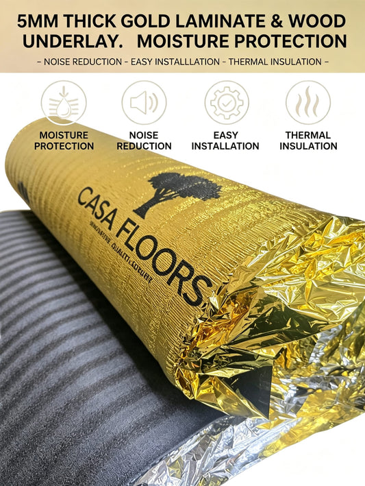 *CASA FLOORS 5mm Gold Laminate & Wood Underlay – 15m² Roll